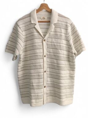 Marine Layer open knit sweater Button down natural stripe size large